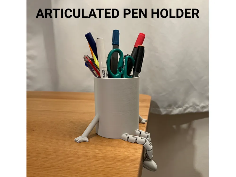 Articulated Pen Holder - Desk Organiser — example colour. Includes: one articulated pen holder - desk organiser. Approximate dimensions (W × D × H): • Articulated Pen Holder - Desk Organiser: 149.7 × 134.7 × 90 mm.