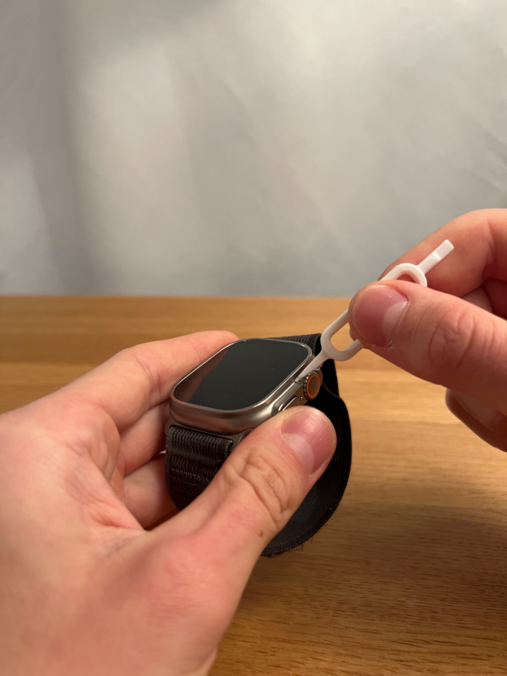 Printed watch cleaning tool shown with an example watch
